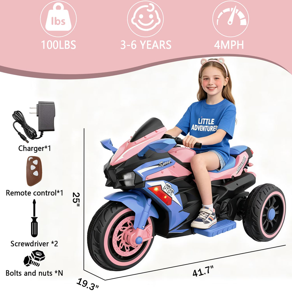 AJOOSOS 12V Electric Motorcycle for Kids 3-5 Years Old, 4 MPH Max Speed, 3 Flash Wheels