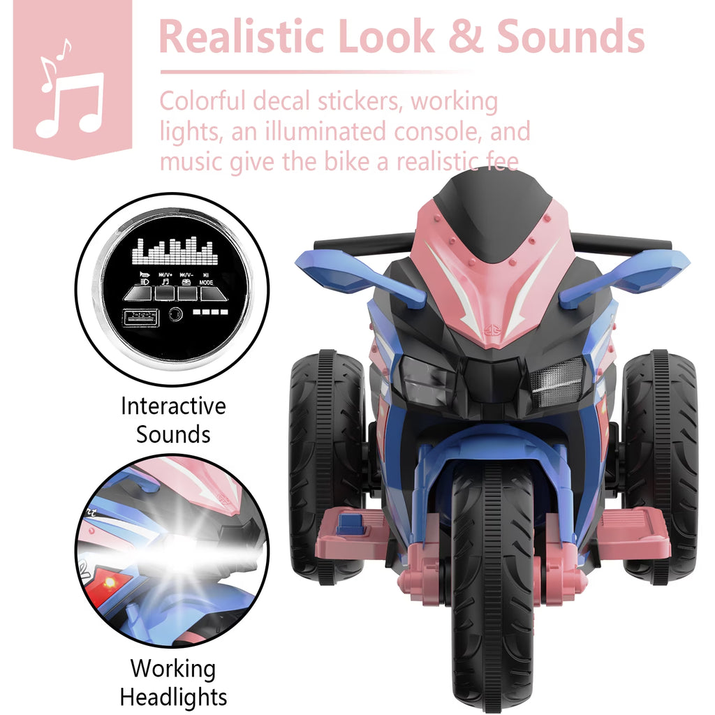 AJOOSOS 12V Electric Motorcycle for Kids 3-5 Years Old, 4 MPH Max Speed, 3 Flash Wheels