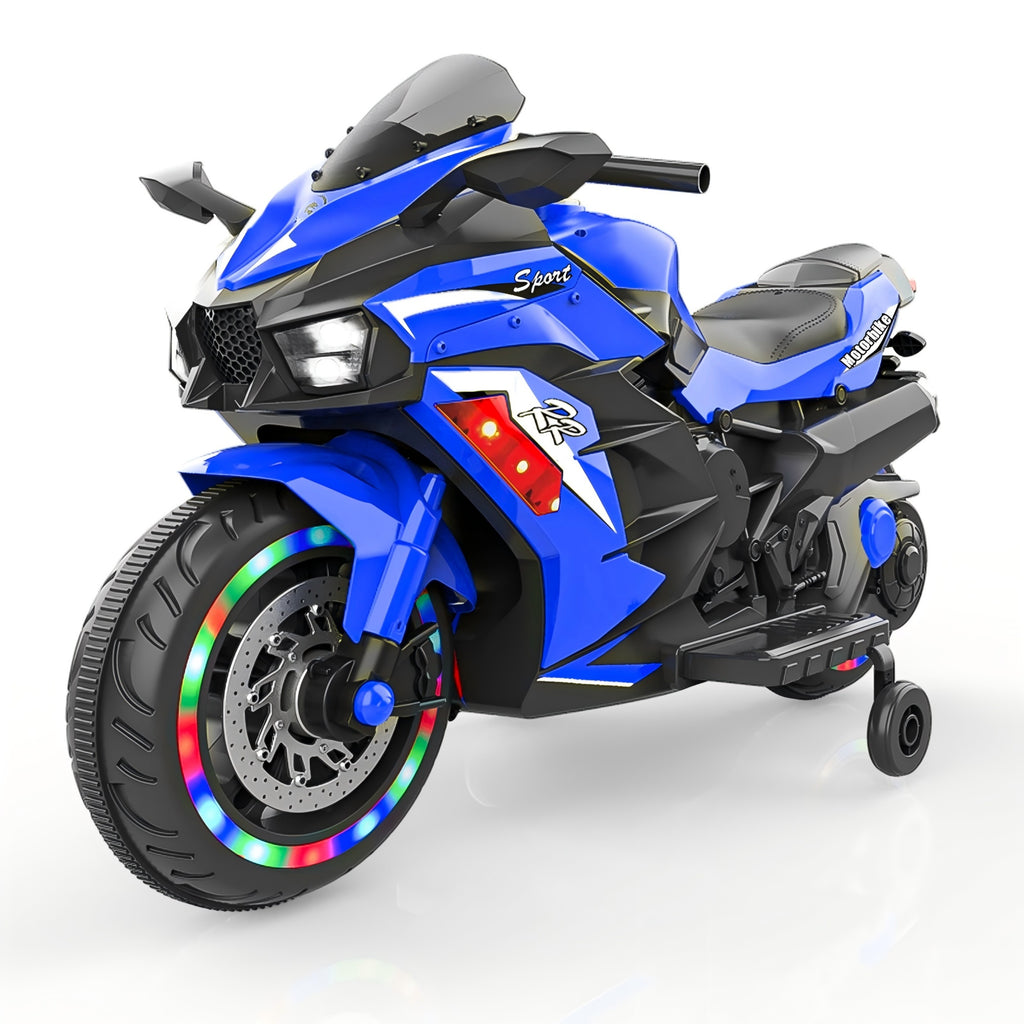 AJOOSOS 12V Electric Motorcycle for Kids 3-11 Years Old, 4 MPH Max Speed, LED Lights, Bluetooth Music, Battery Powered