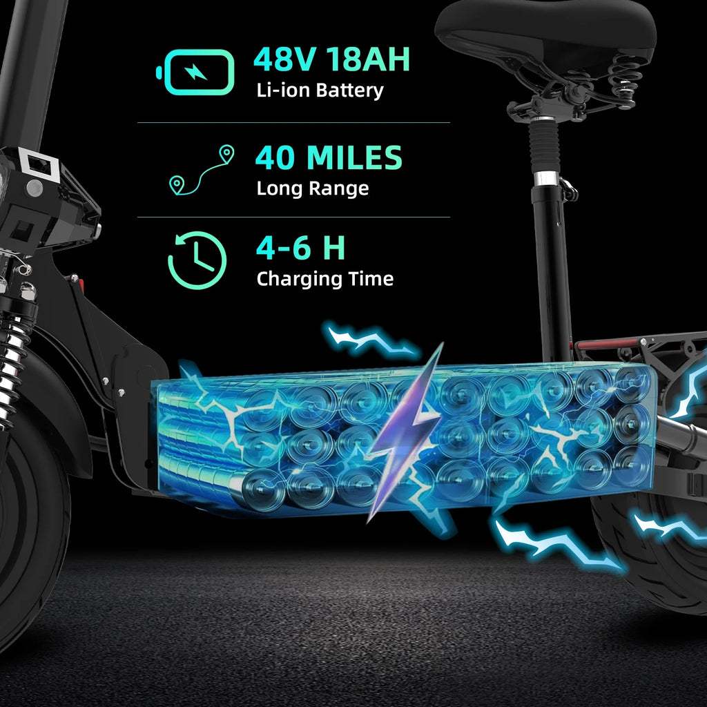 AJOOSOS X500 Dual Motor Electric Scooter, 48V 2000W, 40 MPH Top Speed, 40 Miles Long Range with Removable Seat, UL2272 Certified