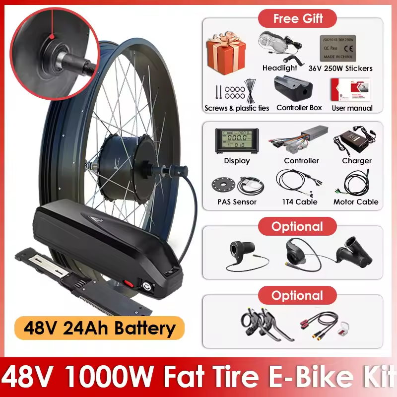 20" 26" Snow Ebike Conversion Kit 48V 1000W Rear Drive Motor 4.0 Fat Tire Wheel for SUPER 73 Electric Motor Kit with Battery