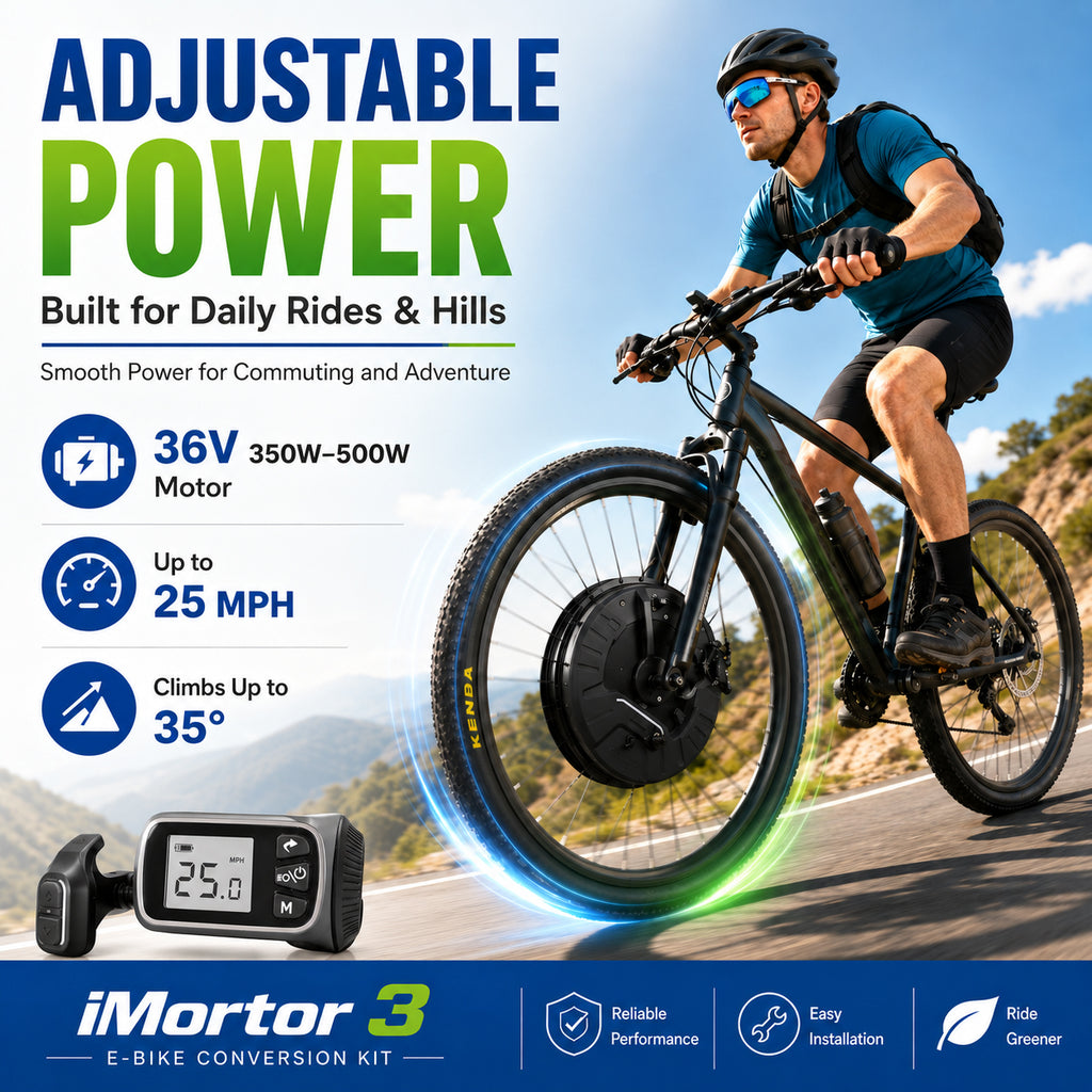 iMortor 3 Complete Electric Bike Conversion Kit with Battery, 350W Motor Power, 26" Front Motor Wheel with Tire, Ebike Kit, 25 mph Speed, 32 Miles Long Range, LCD Connection Version