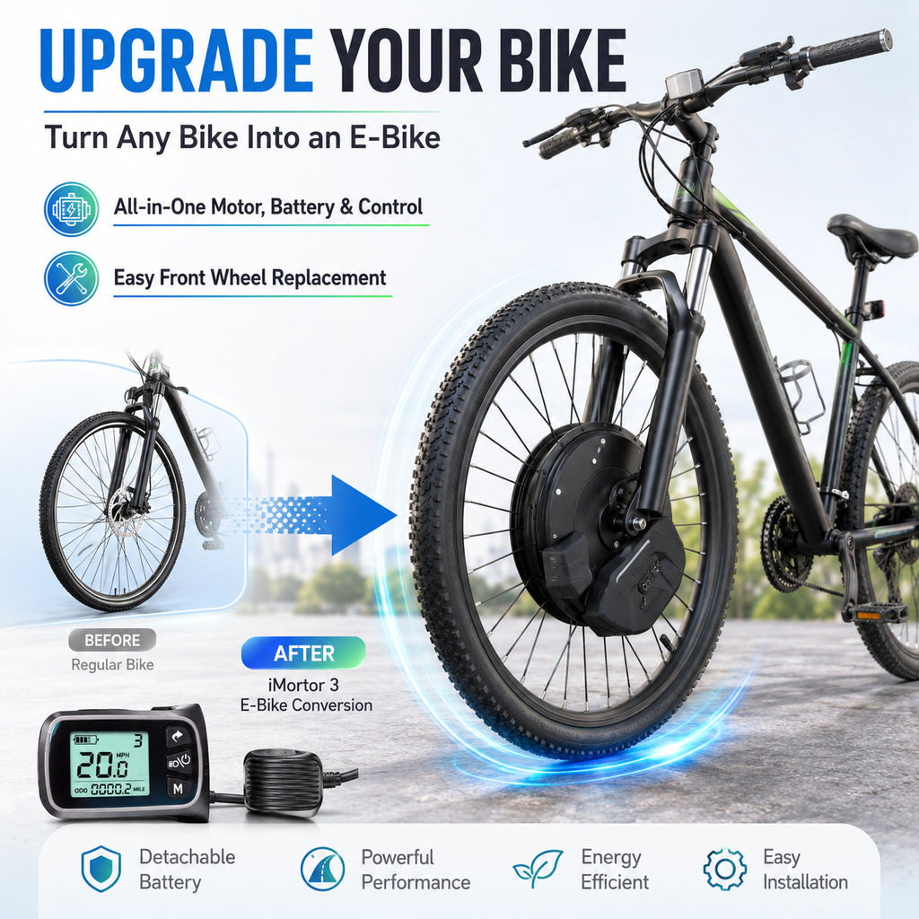iMortor 3 Complete Electric Bike Conversion Kit with Battery, 350W Motor Power, 26" Front Motor Wheel with Tire, Ebike Kit, 25 mph Speed, 32 Miles Long Range, LCD Connection Version