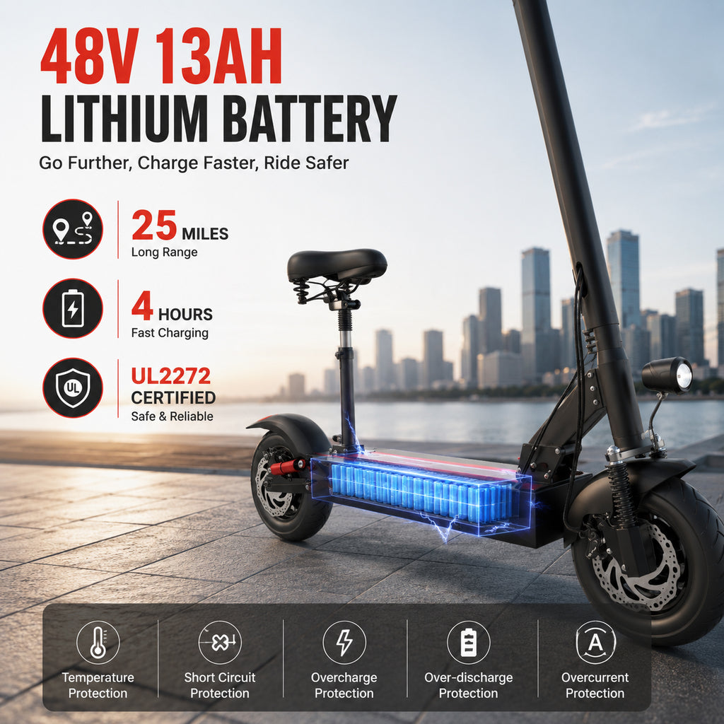 AJOOSOS X48 Electric Scooter with Seat, 48V 1000W Motor Power, 35 mph Max Speed, Foldable