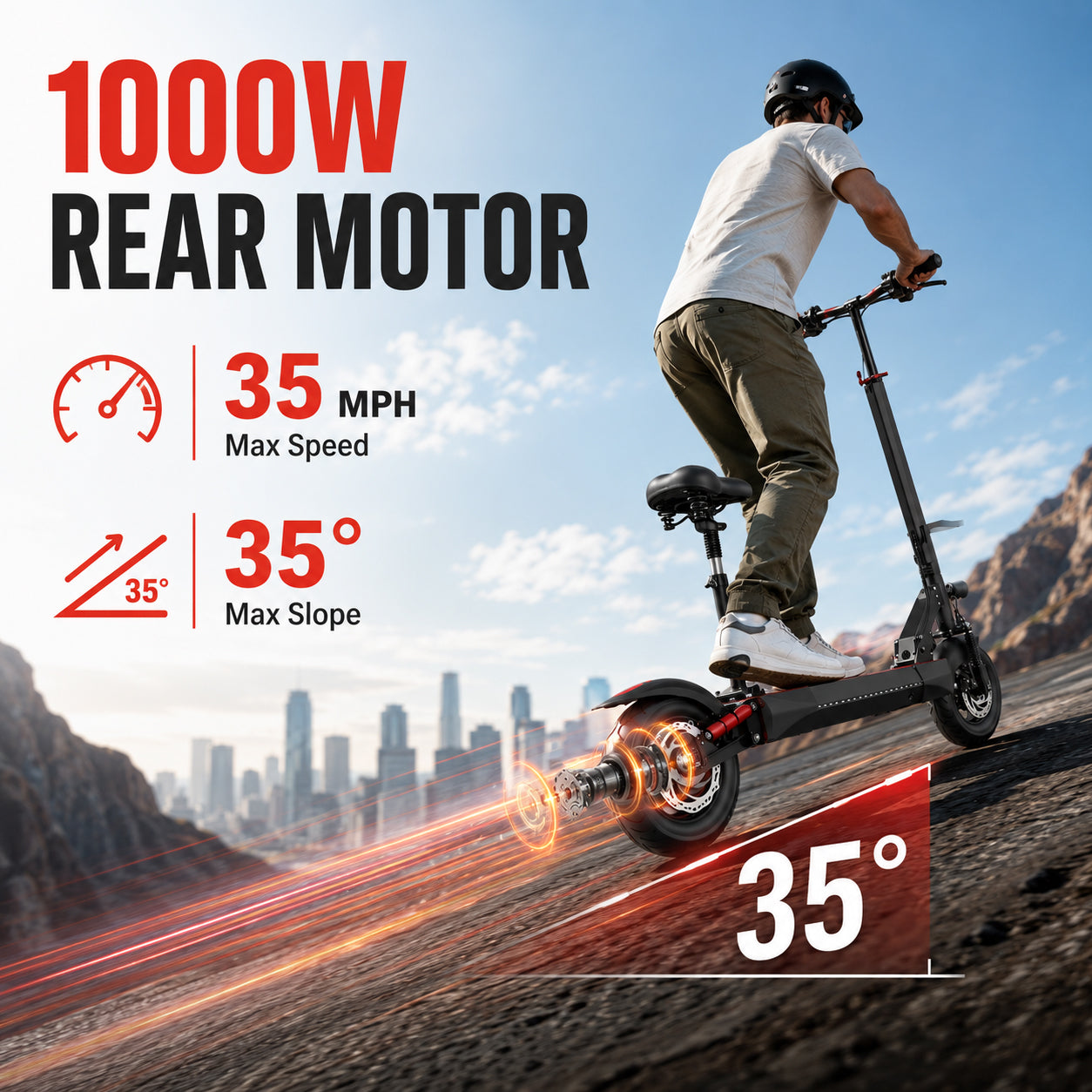 AJOOSOS X48 Electric Scooter with Seat, 48V 1000W Motor Power, 35 mph Max Speed, Foldable Secondary image