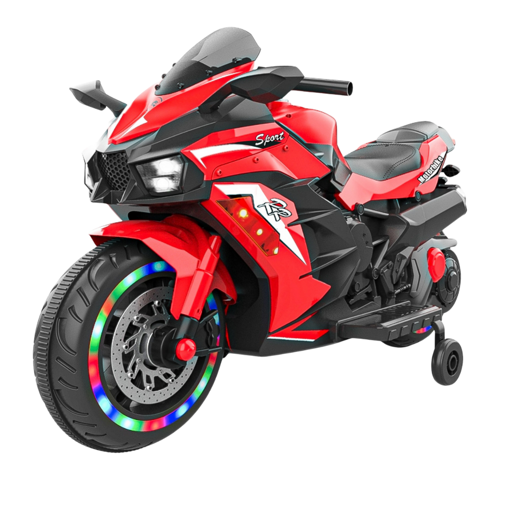 AJOOSOS 12V Electric Motorcycle for Kids 3-11 Years Old, 4 MPH Max Speed, LED Lights, Bluetooth Music, Battery Powered